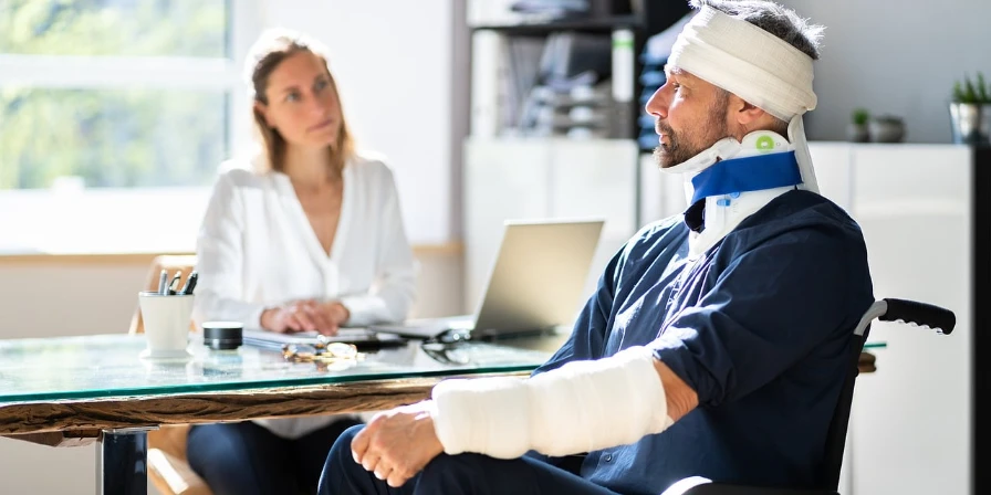 Injured person sitting in an office, meeting with a personal injury lawyer.