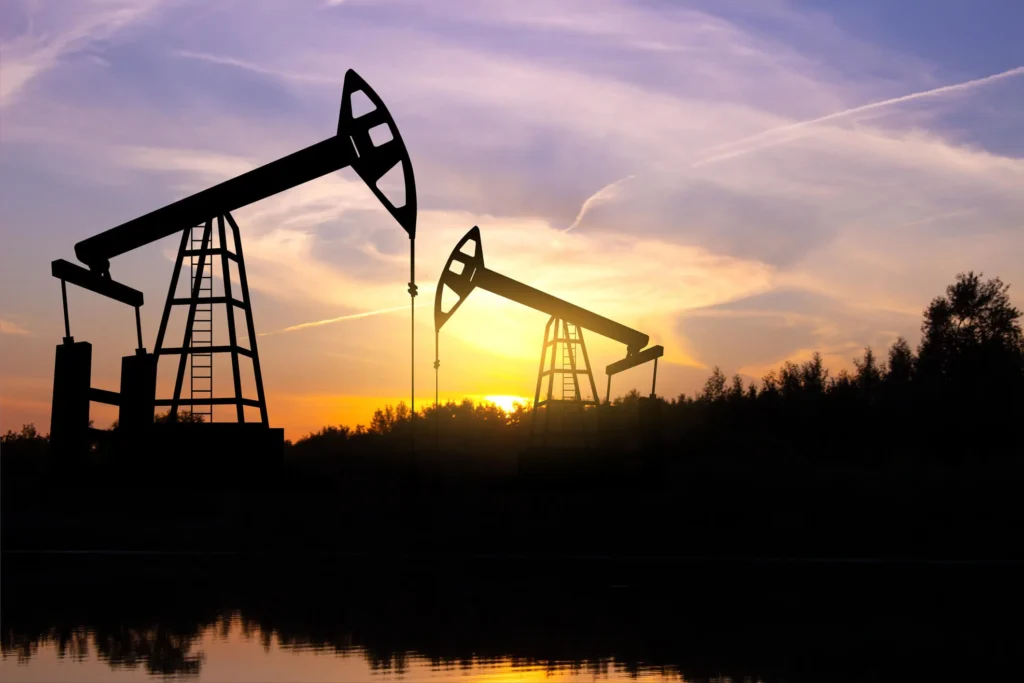 A picture of an oil field.